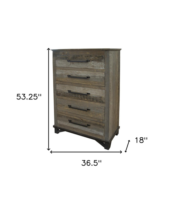 Homeroots 37" Gray Solid Wood Five Drawer Chest  Solid Wood 524572