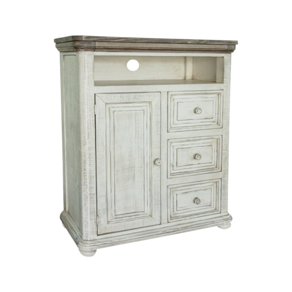 HomeRoots 39" Off White Solid Wood Three Drawer Gentleman’s Chest – Stylish Storage for Compact Living Spaces 524573