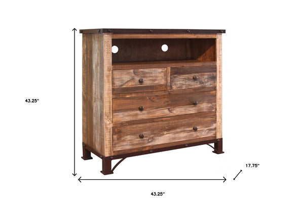 Homeroots 43" Brown Solid Wood Four Drawer Chest  Solid Wood 524576