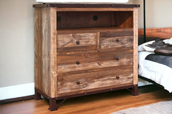 Homeroots 43" Brown Solid Wood Four Drawer Chest  Solid Wood 524576