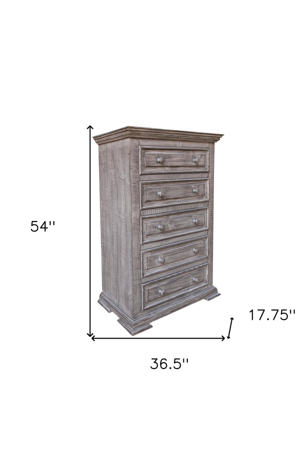 Homeroots 37" Gray Solid Wood Five Drawer Chest  Solid Wood 524579