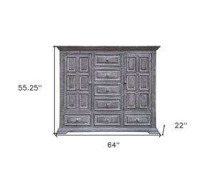 Homeroots 64" Gray Solid Wood Seven Drawer Gentlemans Chest  Solid Wood 524581