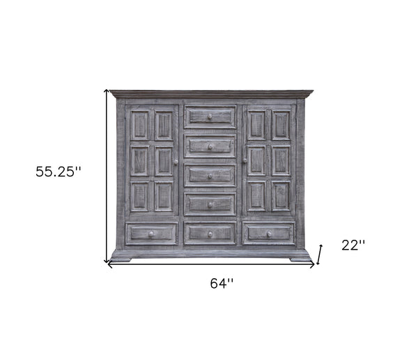 Homeroots 64" Gray Solid Wood Seven Drawer Gentlemans Chest  Solid Wood 524581