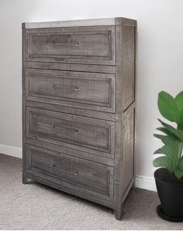 Homeroots 37" Gray Solid Wood Four Drawer Chest  Solid Wood 524583