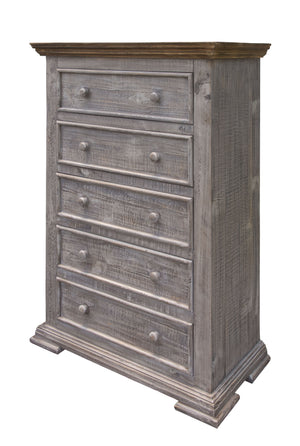 Homeroots 37" Gray Solid Wood Five Drawer Chest  Solid Wood 524584