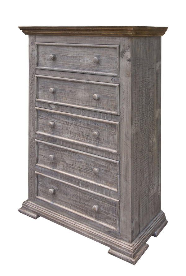 Homeroots 37" Gray Solid Wood Five Drawer Chest  Solid Wood 524584