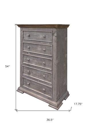 Homeroots 37" Gray Solid Wood Five Drawer Chest  Solid Wood 524584