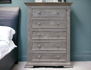 Homeroots 37" Gray Solid Wood Five Drawer Chest  Solid Wood 524584