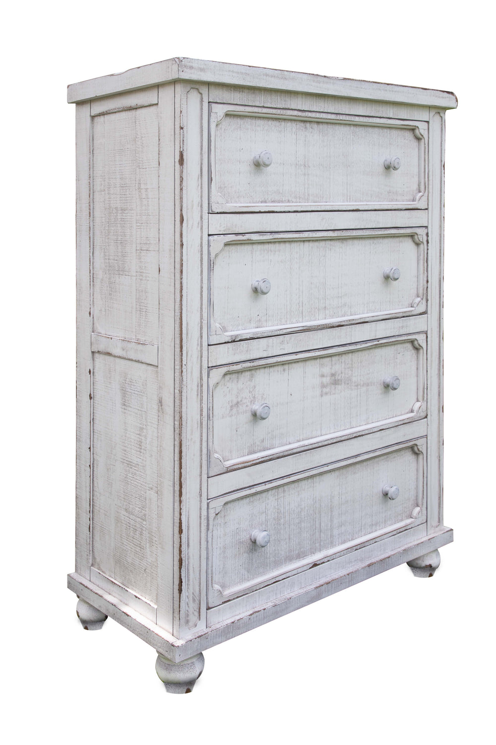 Homeroots 37" Antiqued White Solid Wood Four Drawer Chest  Solid Wood 524585