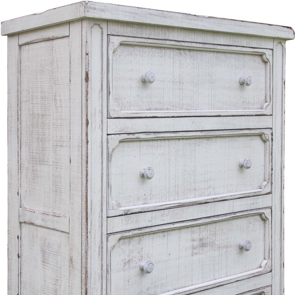 Homeroots 37" Antiqued White Solid Wood Four Drawer Chest  Solid Wood 524585