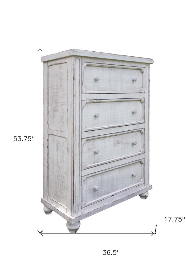 Homeroots 37" Antiqued White Solid Wood Four Drawer Chest  Solid Wood 524585