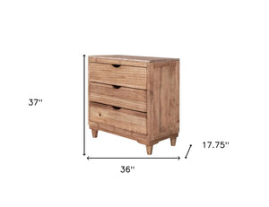 Homeroots 36" Natural Solid Wood Three Drawer Chest  Solid Wood 524589