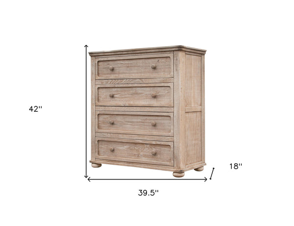Homeroots 40" Natural Solid Wood Four Drawer Chest  Solid Wood 524597