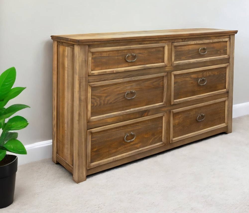 Homeroots 67" Natural Solid Wood Six Drawer Double Dresser  Solid Wood 524600
