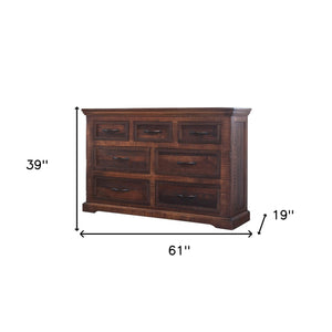 Homeroots 61" Brown Solid Wood Seven Drawer Double Dresser  Solid Wood 524601