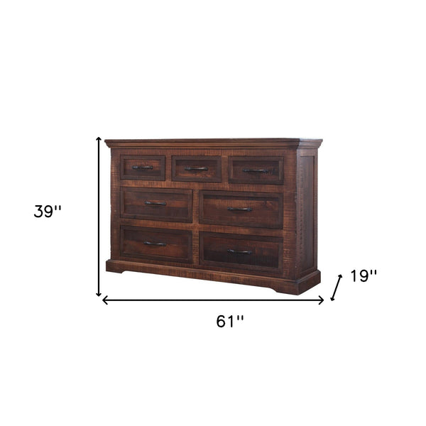Homeroots 61" Brown Solid Wood Seven Drawer Double Dresser  Solid Wood 524601