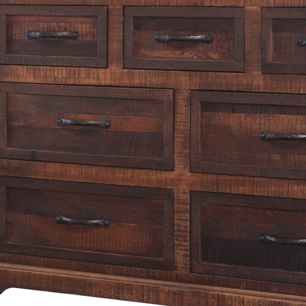 Homeroots 61" Brown Solid Wood Seven Drawer Double Dresser  Solid Wood 524601