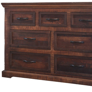 Homeroots 61" Brown Solid Wood Seven Drawer Double Dresser  Solid Wood 524601