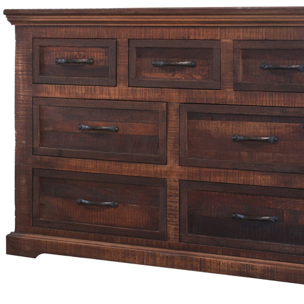 Homeroots 61" Brown Solid Wood Seven Drawer Double Dresser  Solid Wood 524601