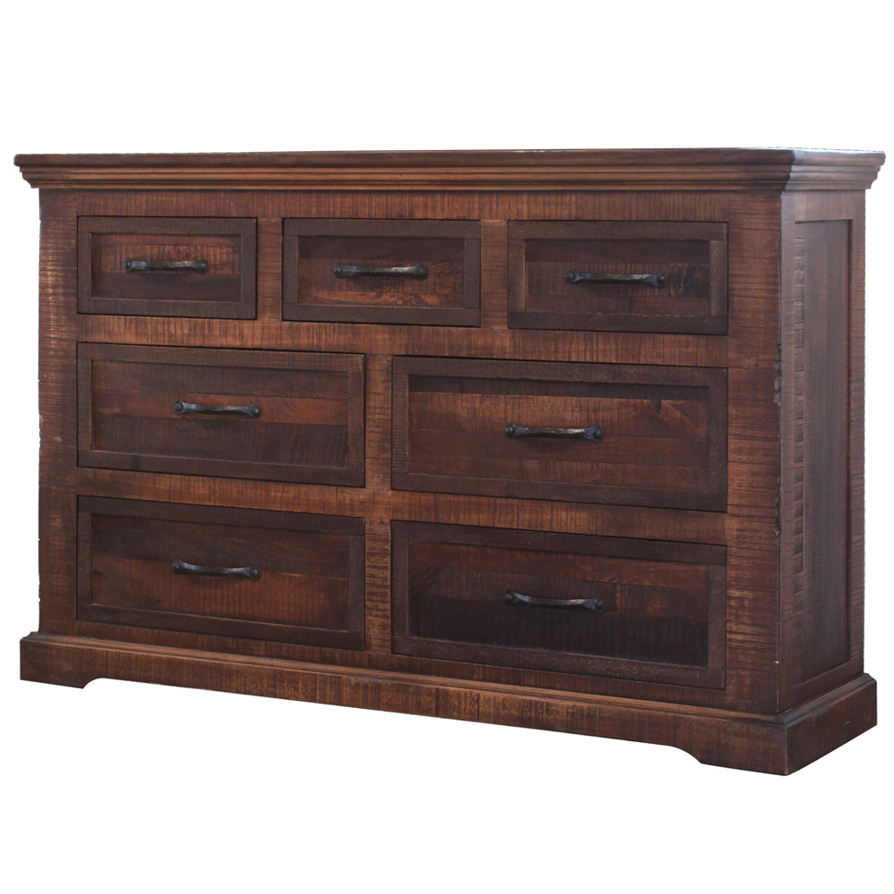 Homeroots 61" Brown Solid Wood Seven Drawer Double Dresser  Solid Wood 524601