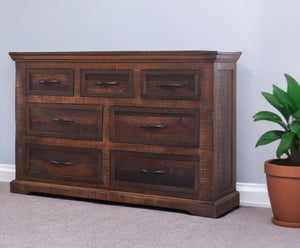Homeroots 61" Brown Solid Wood Seven Drawer Double Dresser  Solid Wood 524601