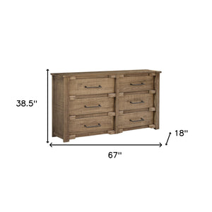 Homeroots 67" Natural Solid Wood Six Drawer Double Dresser  Solid Wood 524605