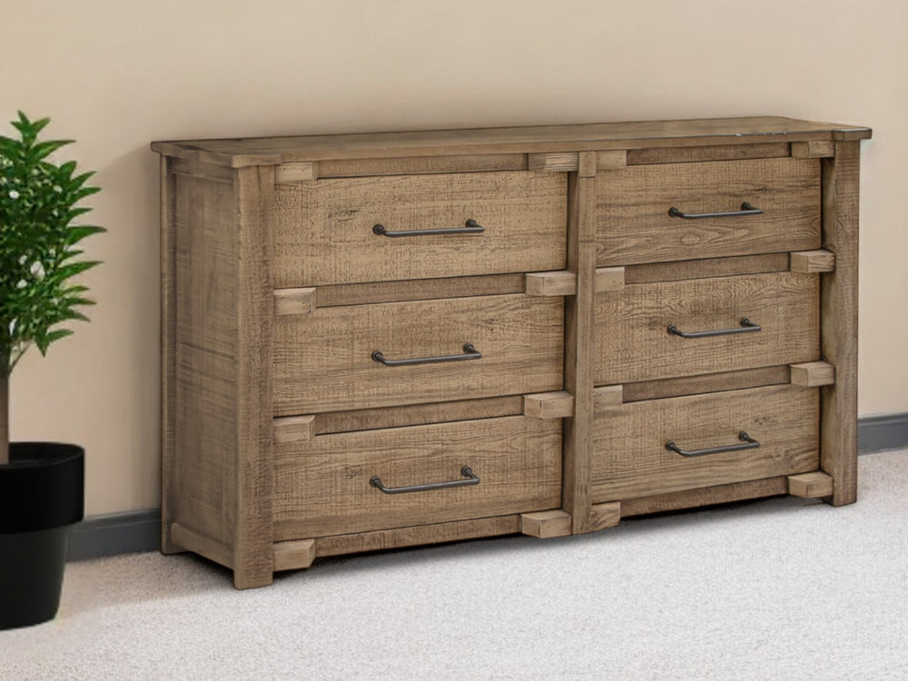 Homeroots 67" Natural Solid Wood Six Drawer Double Dresser  Solid Wood 524605