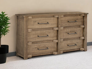 Homeroots 67" Natural Solid Wood Six Drawer Double Dresser  Solid Wood 524605