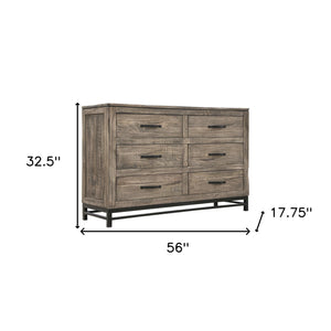 Homeroots 56" Brown Solid Wood Six Drawer Double Dresser  Solid Wood 524606