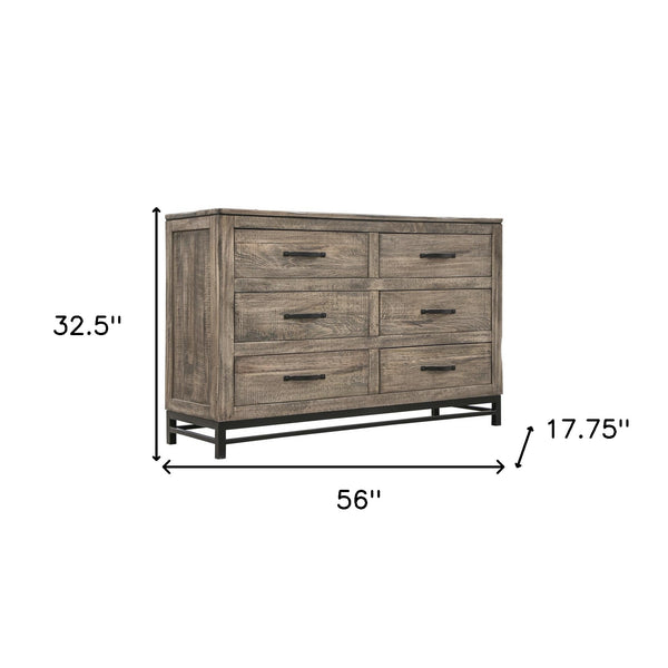 Homeroots 56" Brown Solid Wood Six Drawer Double Dresser  Solid Wood 524606