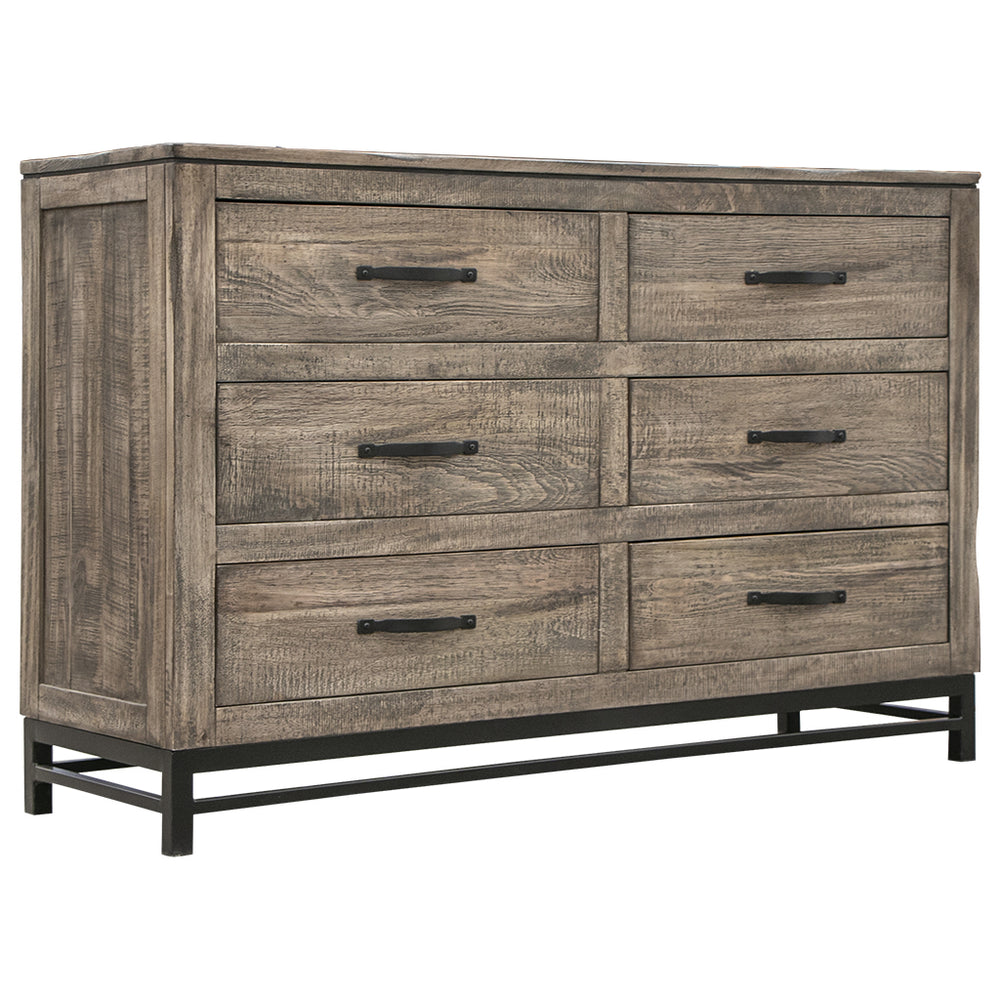 Homeroots 56" Brown Solid Wood Six Drawer Double Dresser  Solid Wood 524606