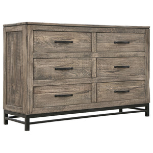 Homeroots 56" Brown Solid Wood Six Drawer Double Dresser  Solid Wood 524606