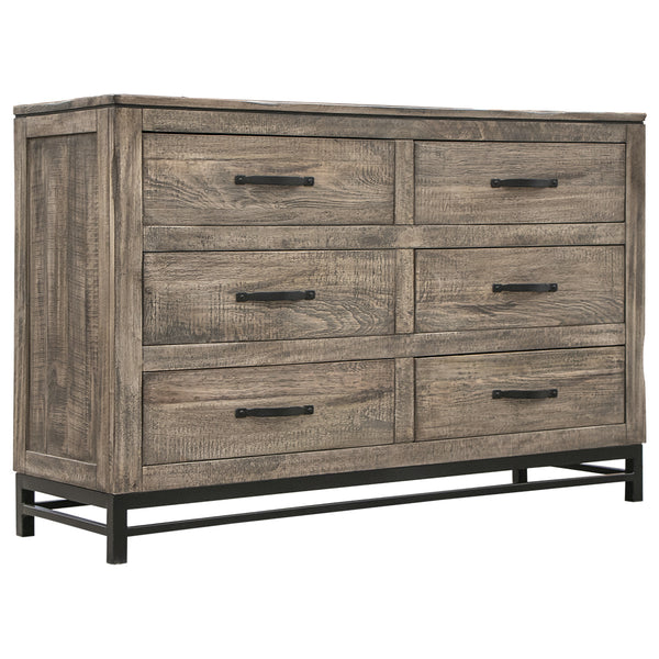 Homeroots 56" Brown Solid Wood Six Drawer Double Dresser  Solid Wood 524606