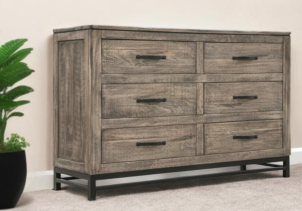 Homeroots 56" Brown Solid Wood Six Drawer Double Dresser  Solid Wood 524606