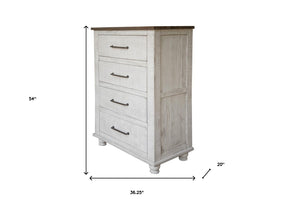 Homeroots 36" Brown And White Solid Wood Four Drawer Chest  Solid Wood 524613