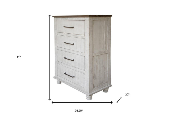 Homeroots 36" Brown And White Solid Wood Four Drawer Chest  Solid Wood 524613