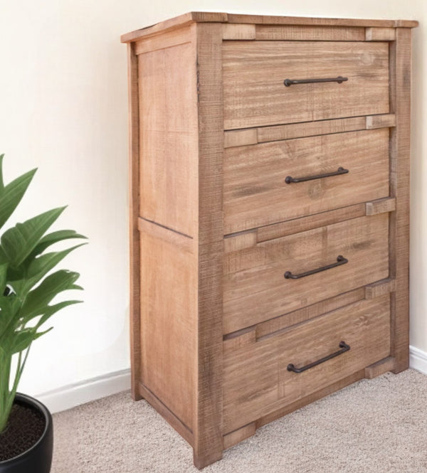 Homeroots 36" Natural Solid Wood Four Drawer Chest  Solid Wood 524615