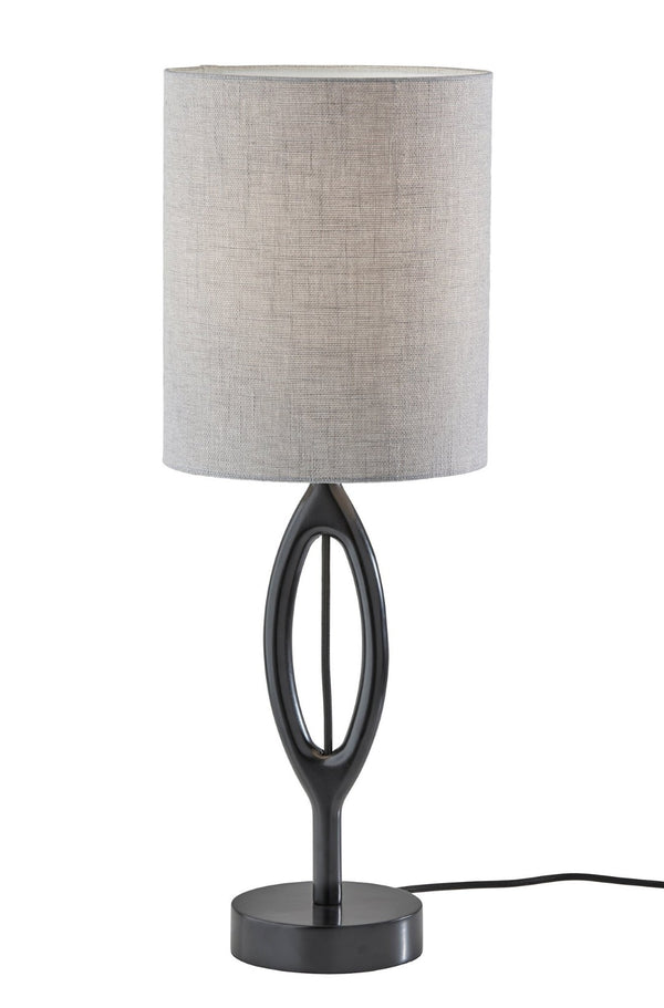 HomeRoots 28" Modern Black Solid Wood Table Lamp with Gray Drum Shade for Contemporary Home Decor Style 524620