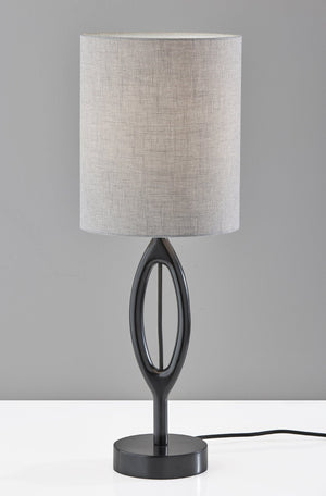 HomeRoots 28" Modern Black Solid Wood Table Lamp with Gray Drum Shade for Contemporary Home Decor Style 524620