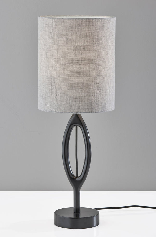 HomeRoots 28" Modern Black Solid Wood Table Lamp with Gray Drum Shade for Contemporary Home Decor Style 524620