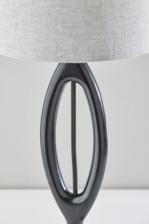 HomeRoots 28" Modern Black Solid Wood Table Lamp with Gray Drum Shade for Contemporary Home Decor Style 524620
