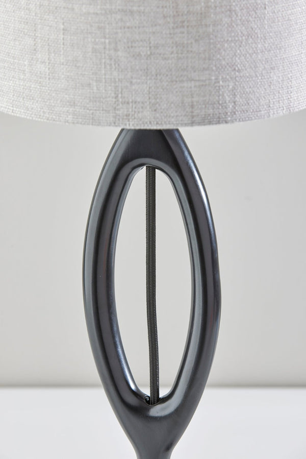 HomeRoots 28" Modern Black Solid Wood Table Lamp with Gray Drum Shade for Contemporary Home Decor Style 524620