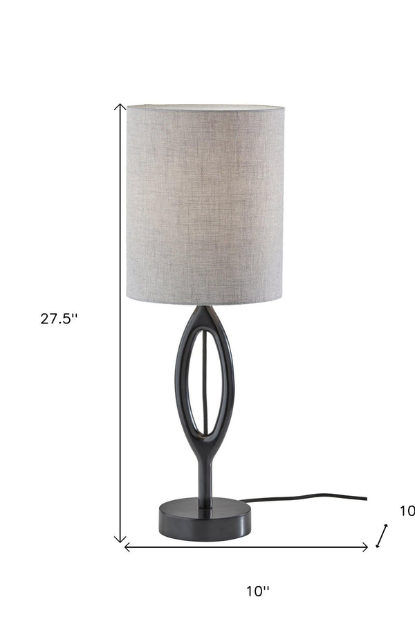HomeRoots 28" Modern Black Solid Wood Table Lamp with Gray Drum Shade for Contemporary Home Decor Style 524620