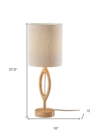 HomeRoots 28" Elegant Natural Solid Wood Table Lamp with Beige Drum Shade for Cozy Ambient Lighting 524621