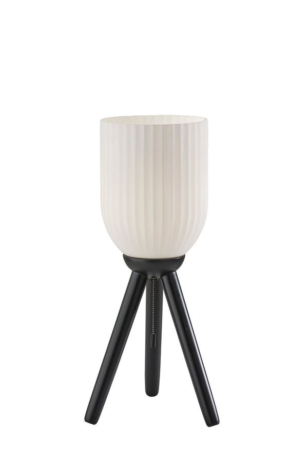 Homeroots 23" Black Solid Wood Tripod Table Lamp With White Ribbed Glass Shade   524622