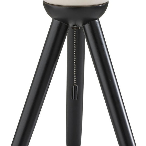 Homeroots 23" Black Solid Wood Tripod Table Lamp With White Ribbed Glass Shade   524622