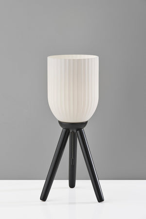 Homeroots 23" Black Solid Wood Tripod Table Lamp With White Ribbed Glass Shade   524622