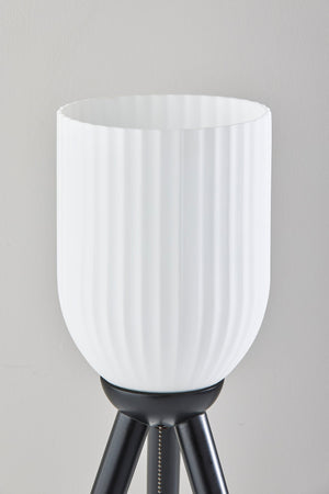 Homeroots 23" Black Solid Wood Tripod Table Lamp With White Ribbed Glass Shade   524622