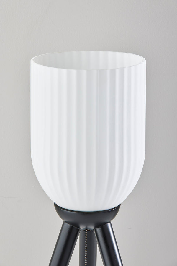 Homeroots 23" Black Solid Wood Tripod Table Lamp With White Ribbed Glass Shade   524622
