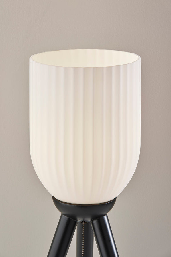 Homeroots 23" Black Solid Wood Tripod Table Lamp With White Ribbed Glass Shade   524622